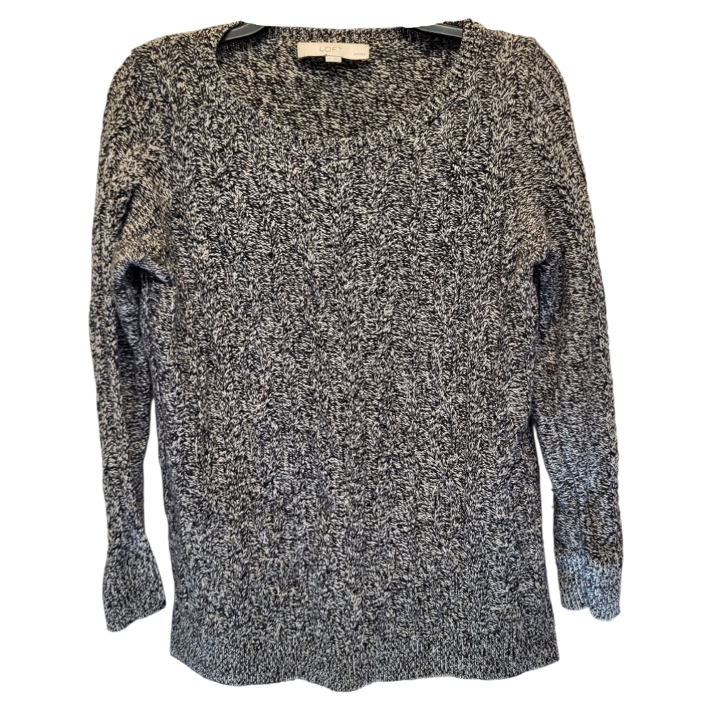 LOFT Black and White Crew Neck Sweater with Relaxed Fit - Size MP